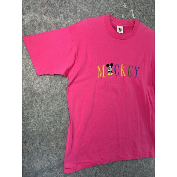 Vintage Mickey & Co. Embroidered Mickey Mouse Pink T-Shirt Size XL Made In USA - Picture 3 of 10
